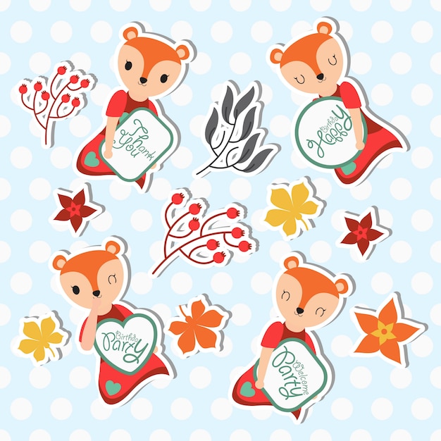 Schattige vos en herfst element sticker set