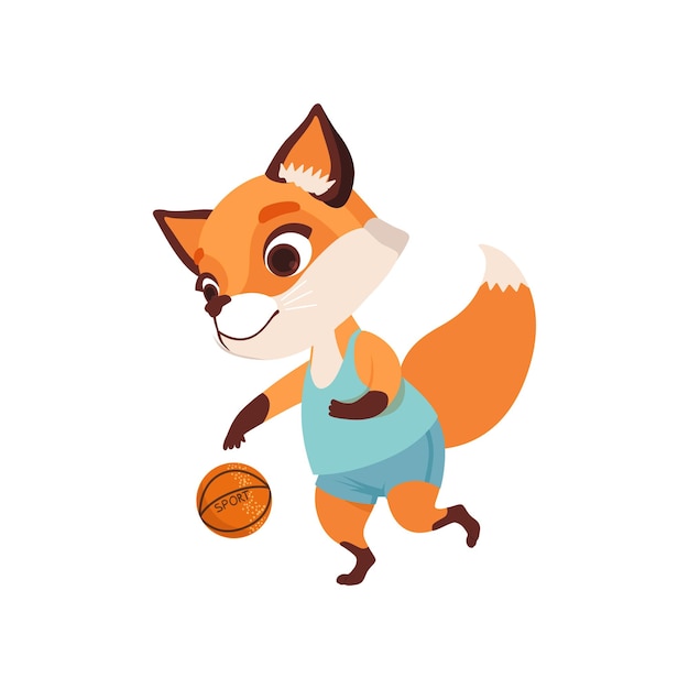 Schattige vos karakter spelen basketbal grappige bos dierlijke vector illustratie op een witte background