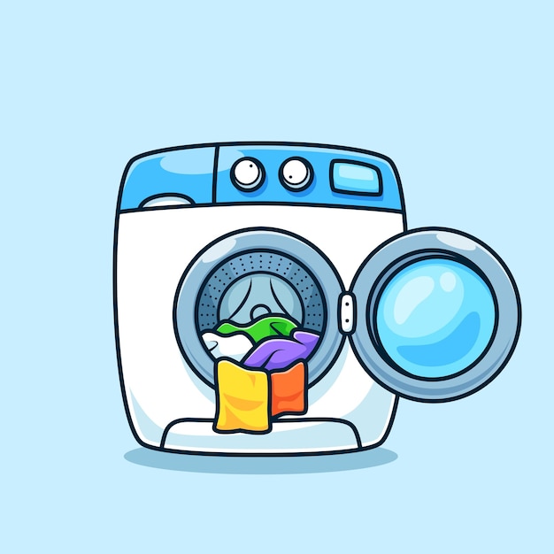 schattige wasmachine cartoon geïsoleerde vector ontwerp illustratie