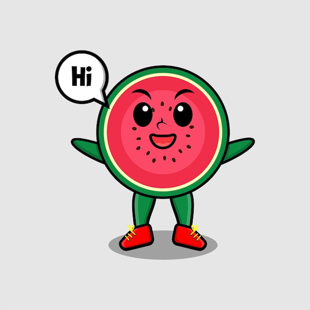 Schattige watermeloen stripfiguur met vrolijke uitdrukking in moderne stijl design