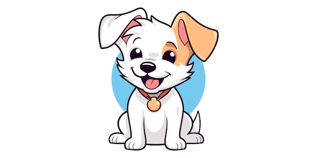 Schattige witte hond zitten Logo mascotte illustratie Vector ideaal voor dierenwinkel veterinair en design