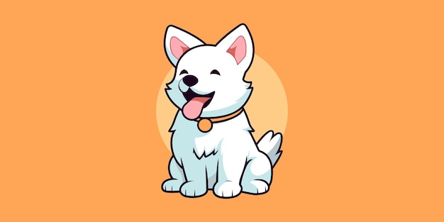 Schattige witte hond zittend logo mascotte boeiende illustratie voor Pet Shop Veterinary and Design Co