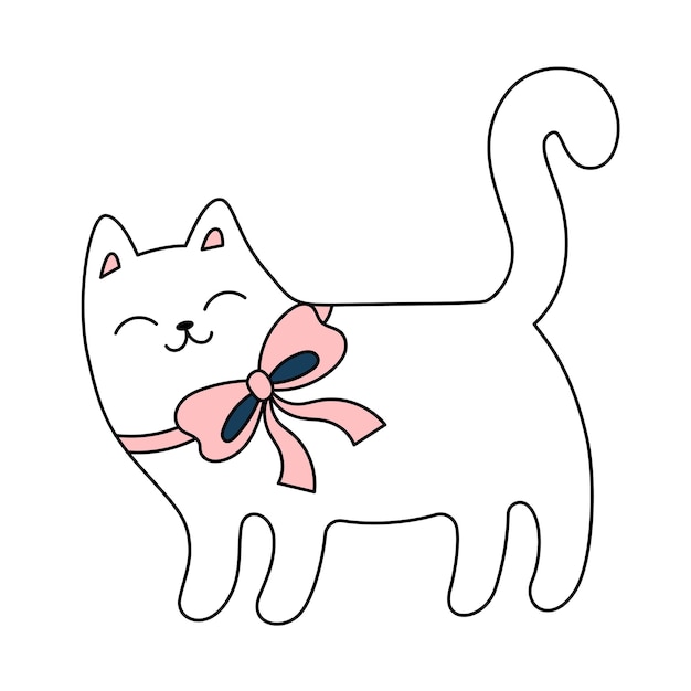 Schattige witte kat met een strik. Huisdier op de bruiloft. Doodle vectorillustratie