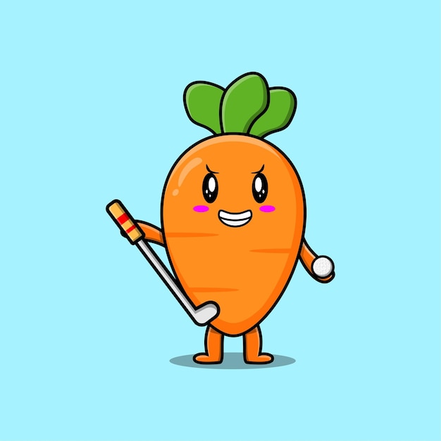 Schattige wortel stripfiguur golfen in concept platte cartoon stijl illustratie