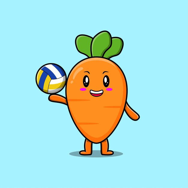 Schattige wortel stripfiguur volleyballen in platte cartoon stijl illustratie