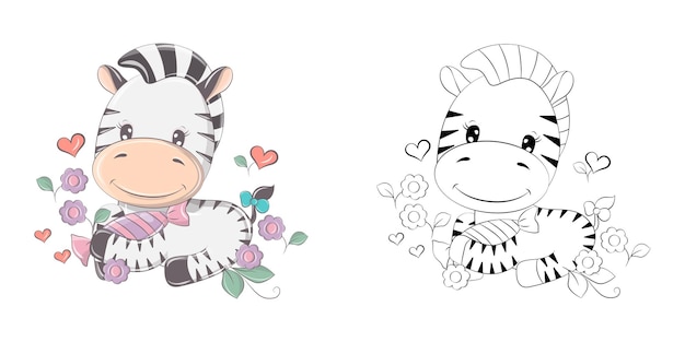 Schattige Zebra Clipart voor kleurplaat en illustratie. Gelukkige dierenillustratie met snoep.