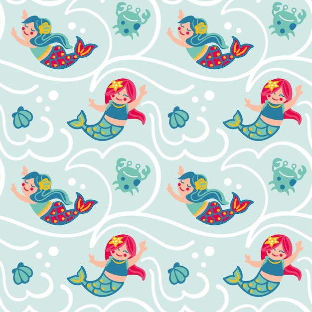 Schattige zeemeerminnen op de oceaan fantasy print voor kleine meisjes naadloze patroon vector