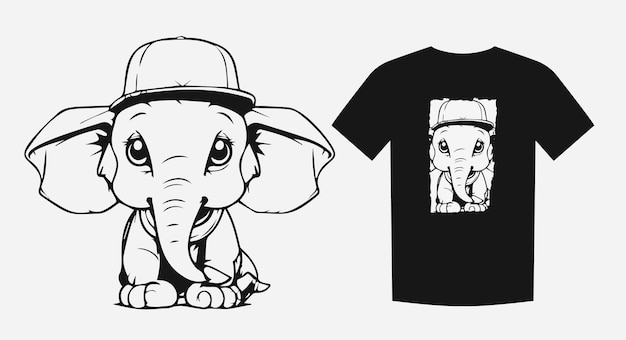 Schattige zwart-wit cartoon van een schattige olifant-babysitting met grote oren Perfect voor prints, shirts en logo's Speels en vertederend vectorillustratie