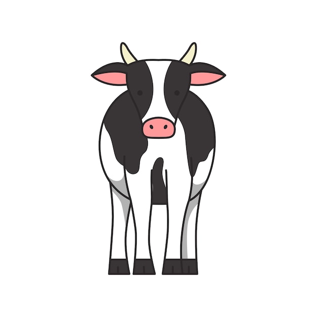 Schattige zwart-witte koe geïsoleerd op een witte achtergrond vectorillustratie