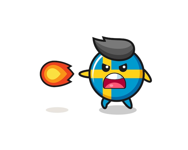 Schattige zweedse vlagmascotte schiet vuurkracht schattig ontwerp