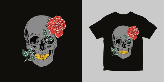 Schedel Bloem Illustratie T-shirt Ontwerp