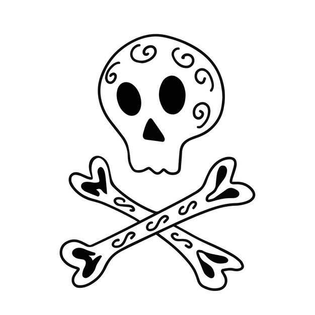 Schedel, botten op een witte achtergrond. handgetekende illustratie voor halloween, printen, logo, wenskaarten, posters, stickers, textiel en seizoensgebonden design.