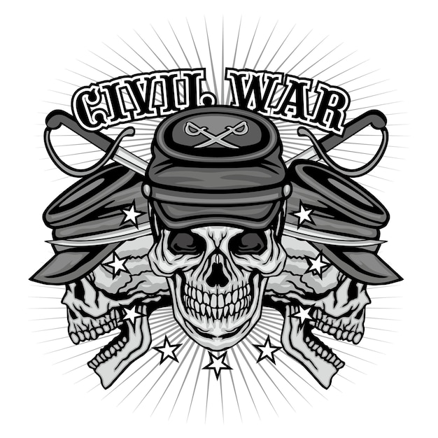 Vector schedel burgeroorlog soldaat grunge vintage design t-shirts