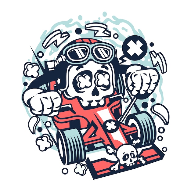 Schedel formule racer cartoon