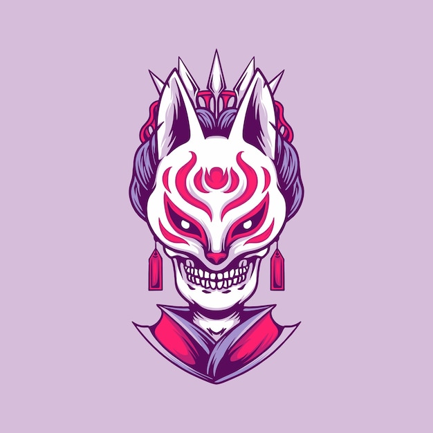 Schedel Geisha Met Kitsune Mask Illustratie