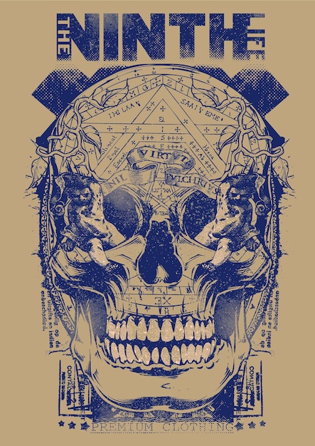 Vector schedel gemarkeerd met astrologisch ontwerp op vintage achtergrond