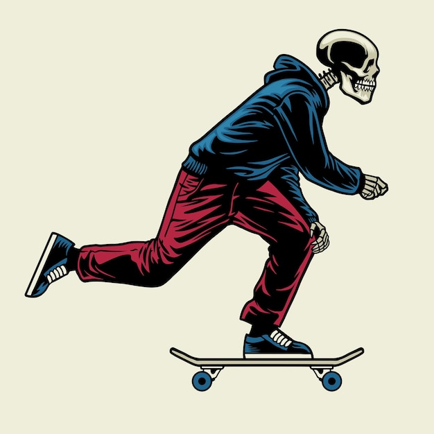 Schedel genieten van ride-skateboard