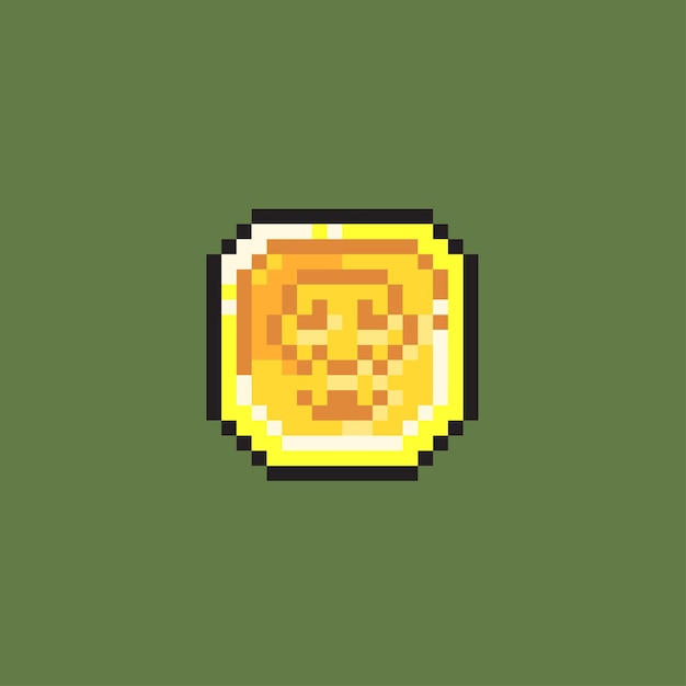 schedel gouden token in pixel art-stijl