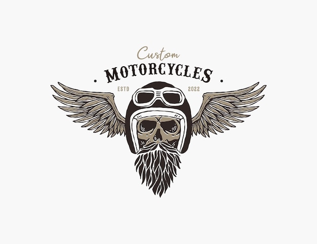 Schedel helm vleugels motorfietsen vintage logo