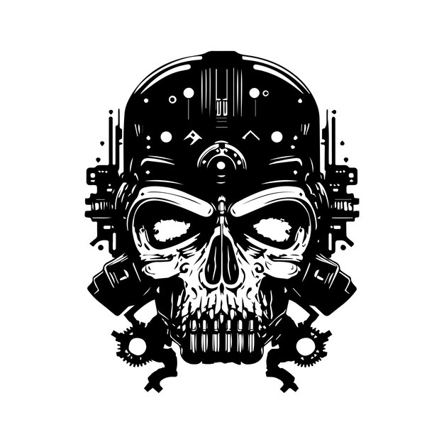 schedel hoofd logo zwart-witte inkt hand getekende illustratie