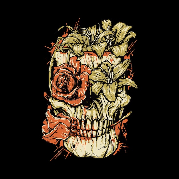 Schedel horror bloem sterven bloed grafische illustratie kunst t-shirt design