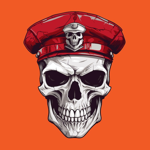 Schedel in de hoed van het leger Vector illustratie op oranje achtergrond