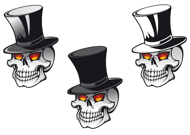 Vector schedel in zwarte hoed voor tattoo-ontwerp