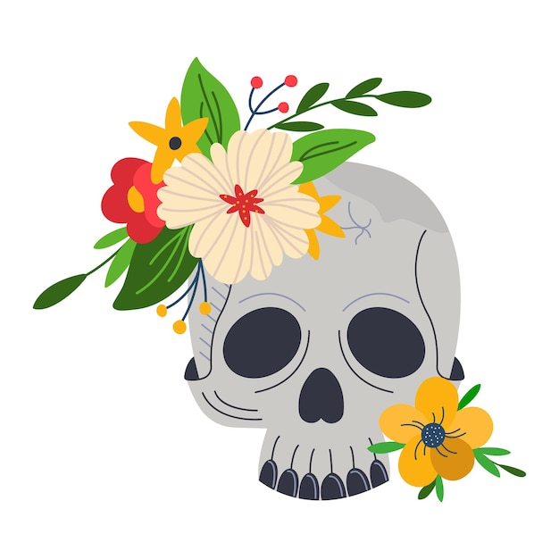 Schedel met bloem decoratie vector illustratie Mexicaanse dood symbool geïsoleerd op witte skelet set