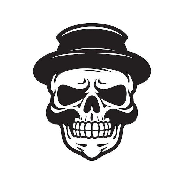 Vector schedel met snor logo concept zwart-witte kleur hand getekende illustratie
