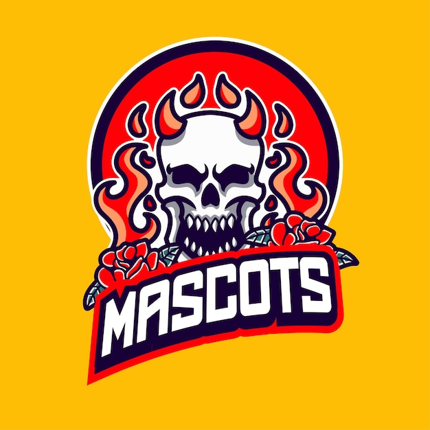 Schedel met vuur en roos mascotte logo