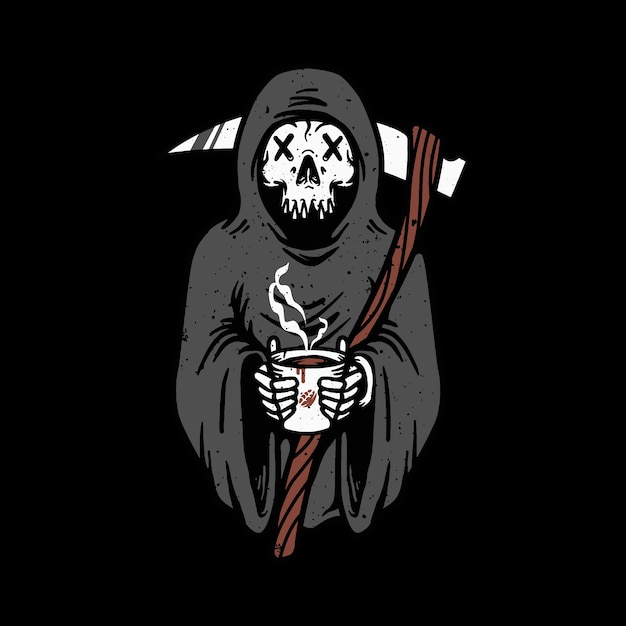 Schedel onverbiddelijke reaper houdt van koffie illustratie