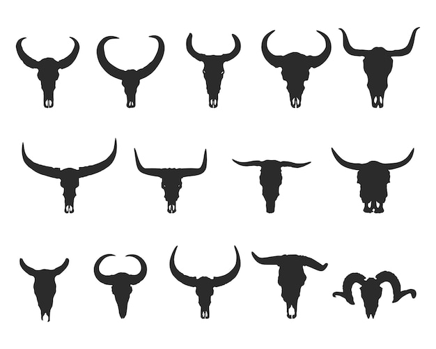 Vector schedel stier silhouet, buffalo schedel silhouetten, hoorns en schedel silhouet, bison schedels silhouet