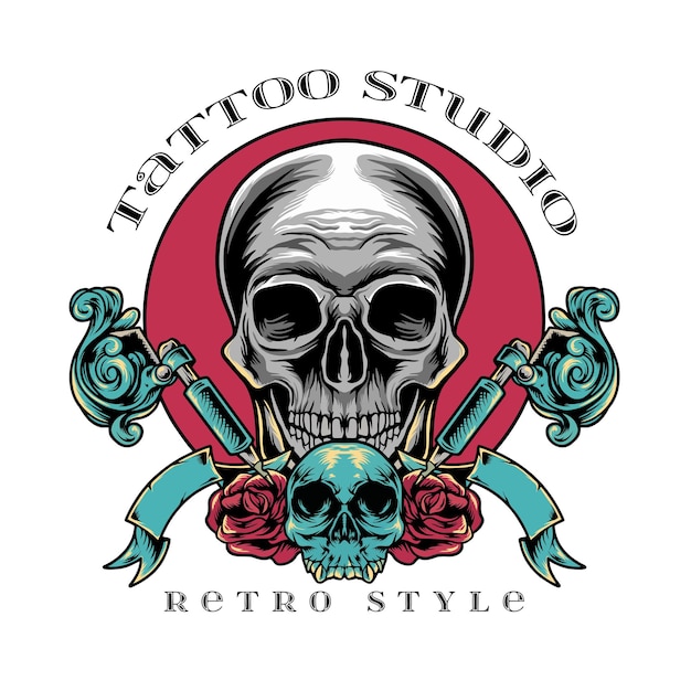 Schedel tattoo studio retro stijl