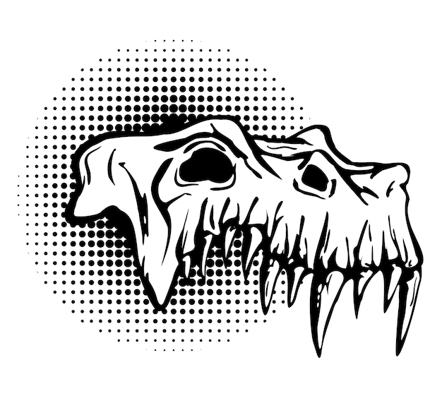 Vector schedel van een gevaarlijk beest met enorme tanden.