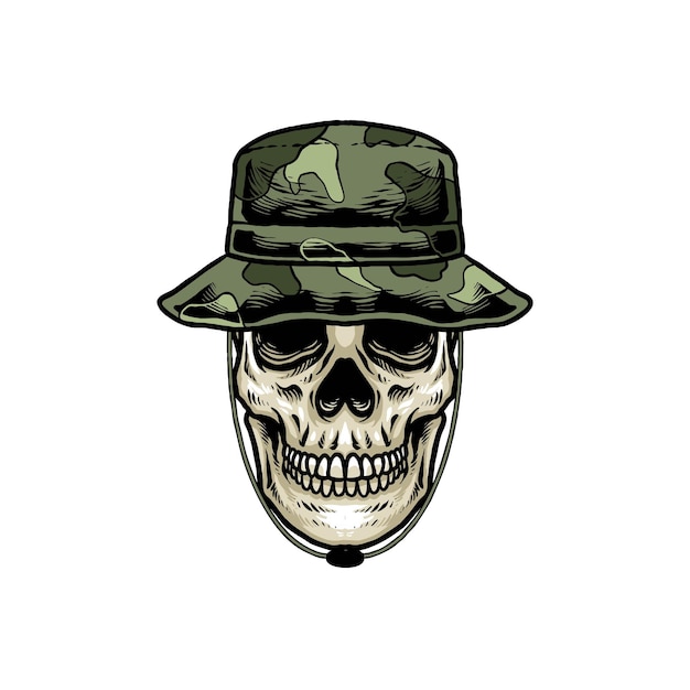 Schedelhoofd met militaire hoed Logo ontwerp Vector