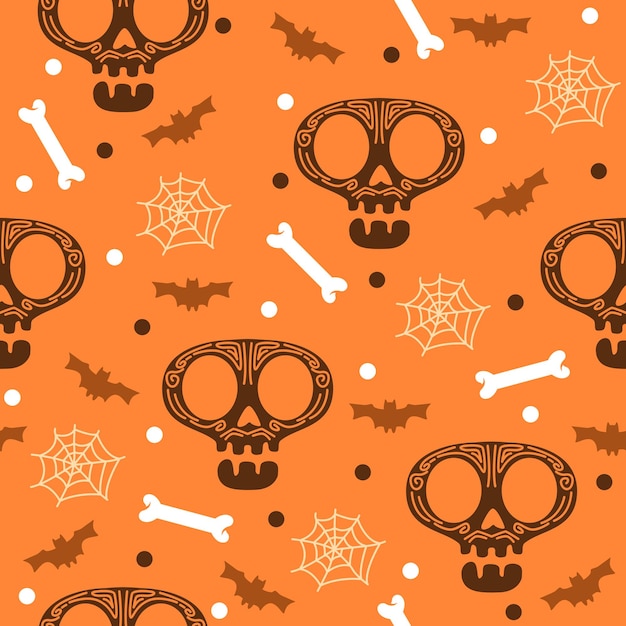 Schedelhoofd met vleermuizen halloween patroon illustraties