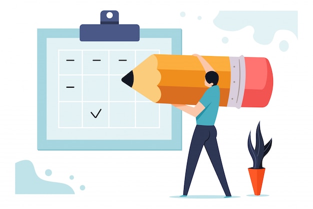Вектор График правления бизнес иллюстрация с человеком с карандашом возле планирования календаря.