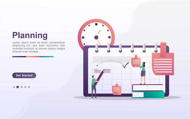 Schedule and planning concept, personal study plan creation, business time planning, events and news, reminder and schedule. Can use for web landing page, banner, mobile app. Flat design 