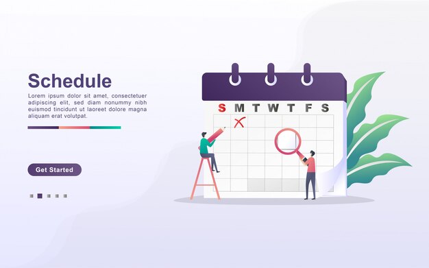 Schedule and planning concept, personal study plan creation, business time planning, events and news, reminder and schedule. Can use for web landing page, banner, mobile app. Flat design 