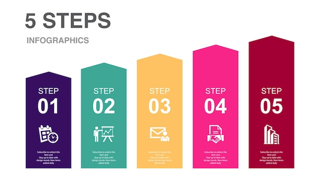 Schema presentatie business mail contract office iconen Infographic ontwerp lay-out sjabloon Creatief presentatieconcept met 5 stappen