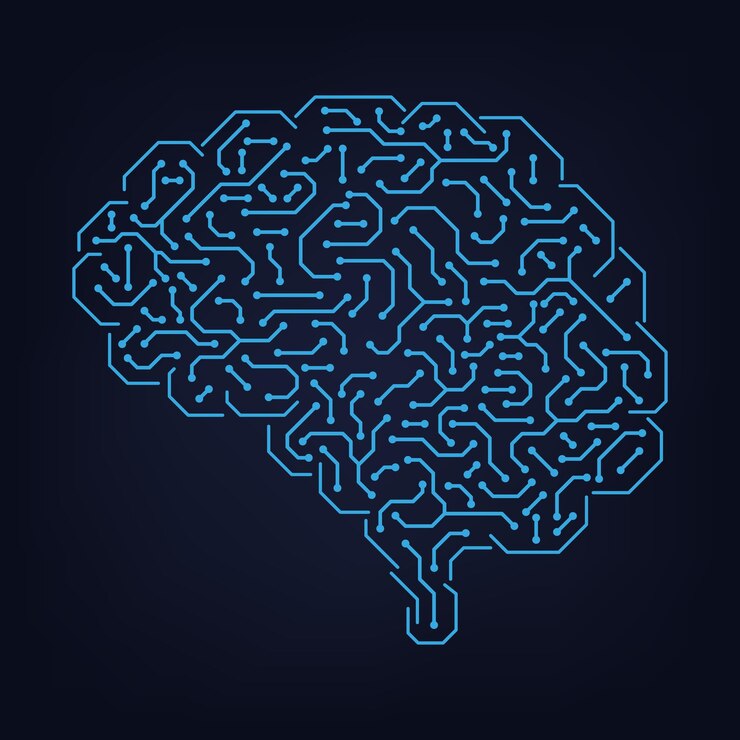 Vector schematic representation of the human brain from colored blue diagrams