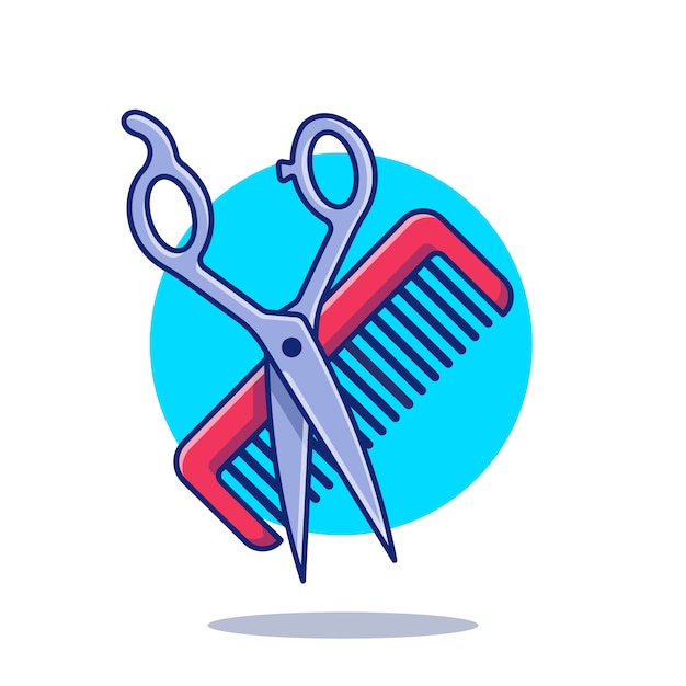 Vector scheren schaar met kam cartoon pictogram illustratie. barber shop tools icon concept geïsoleerd. platte cartoon stijl