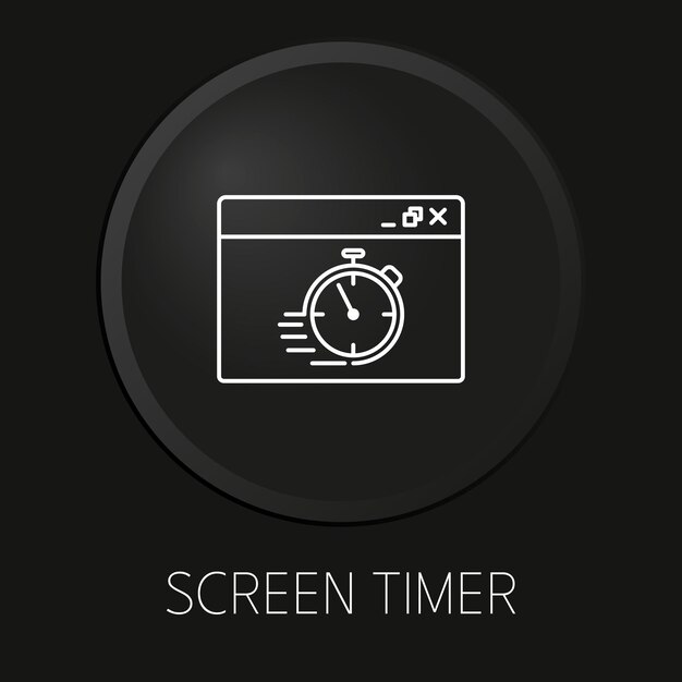 Scherm timer minimale vector lijn pictogram op 3D-knop geïsoleerd op zwarte achtergrond Premium Vector