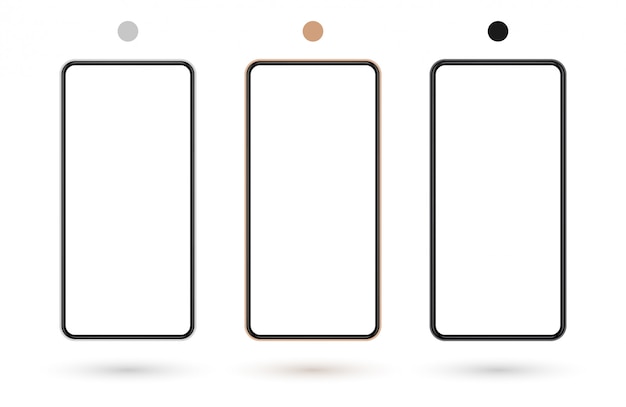 Scherm van mobiele telefoon, smartphone zwart, rose goud, wit frame, weergavesjabloon.