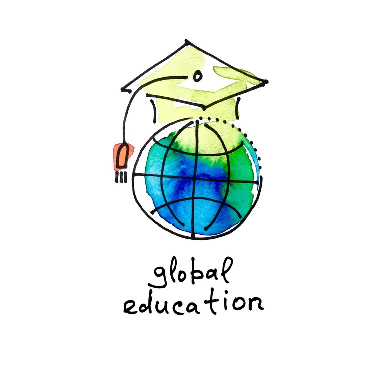 Schets aquarel icoon van wereldwijd onderwijs, afstand online leren concept vectorillustratie