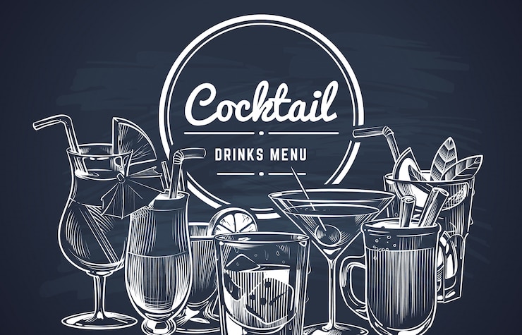 Vector schets cocktail. hand getrokken alcohol cocktails dranken barmenu, koud drinken restaurant dranken set.