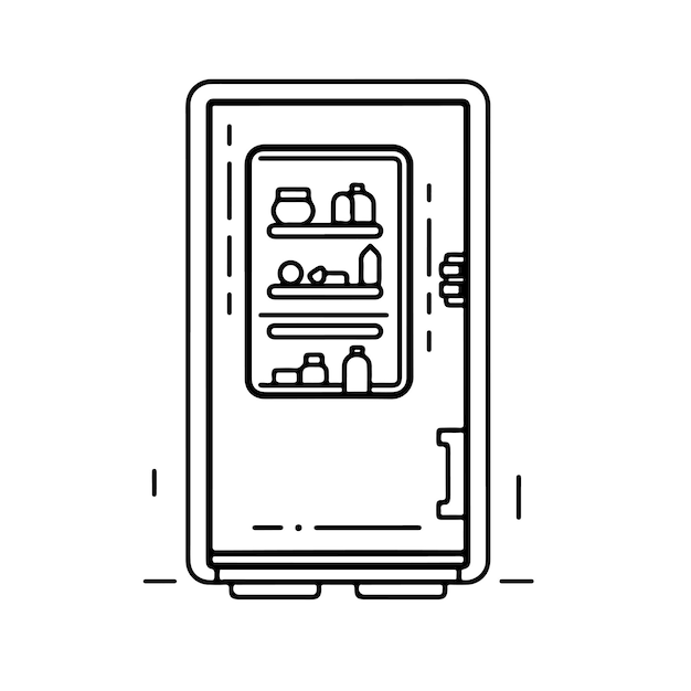 Schets handgetekende enkele lijntekeningen kleurplaat koelkast