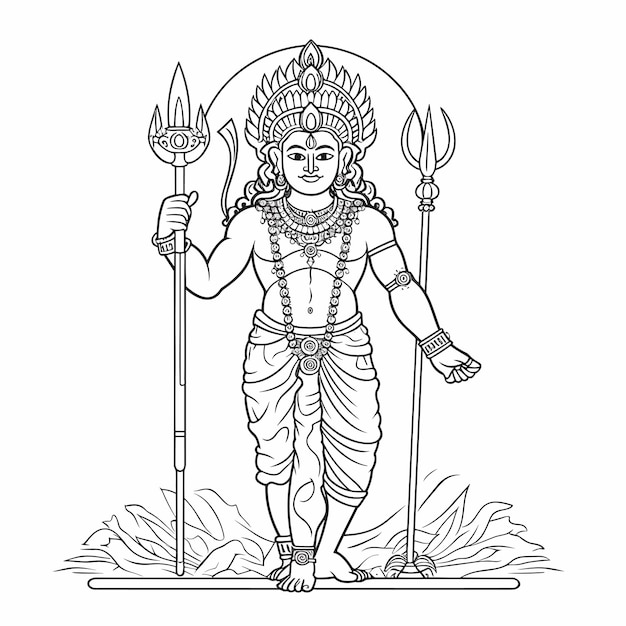 Vector schets handgetekende enkele lijntekeningen kleurplaat lijntekening lord murugan day