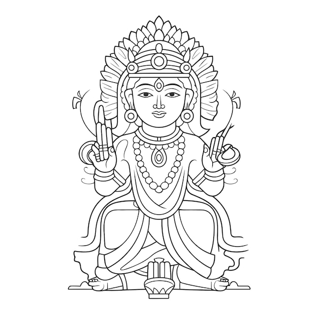 Vector schets handgetekende enkele lijntekeningen kleurplaat lijntekening lord murugan day