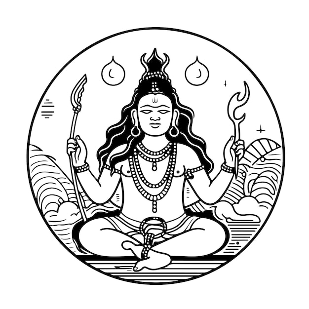 Schets Handgetekende enkele lijntekeningen kleurplaat maha shivratri dag